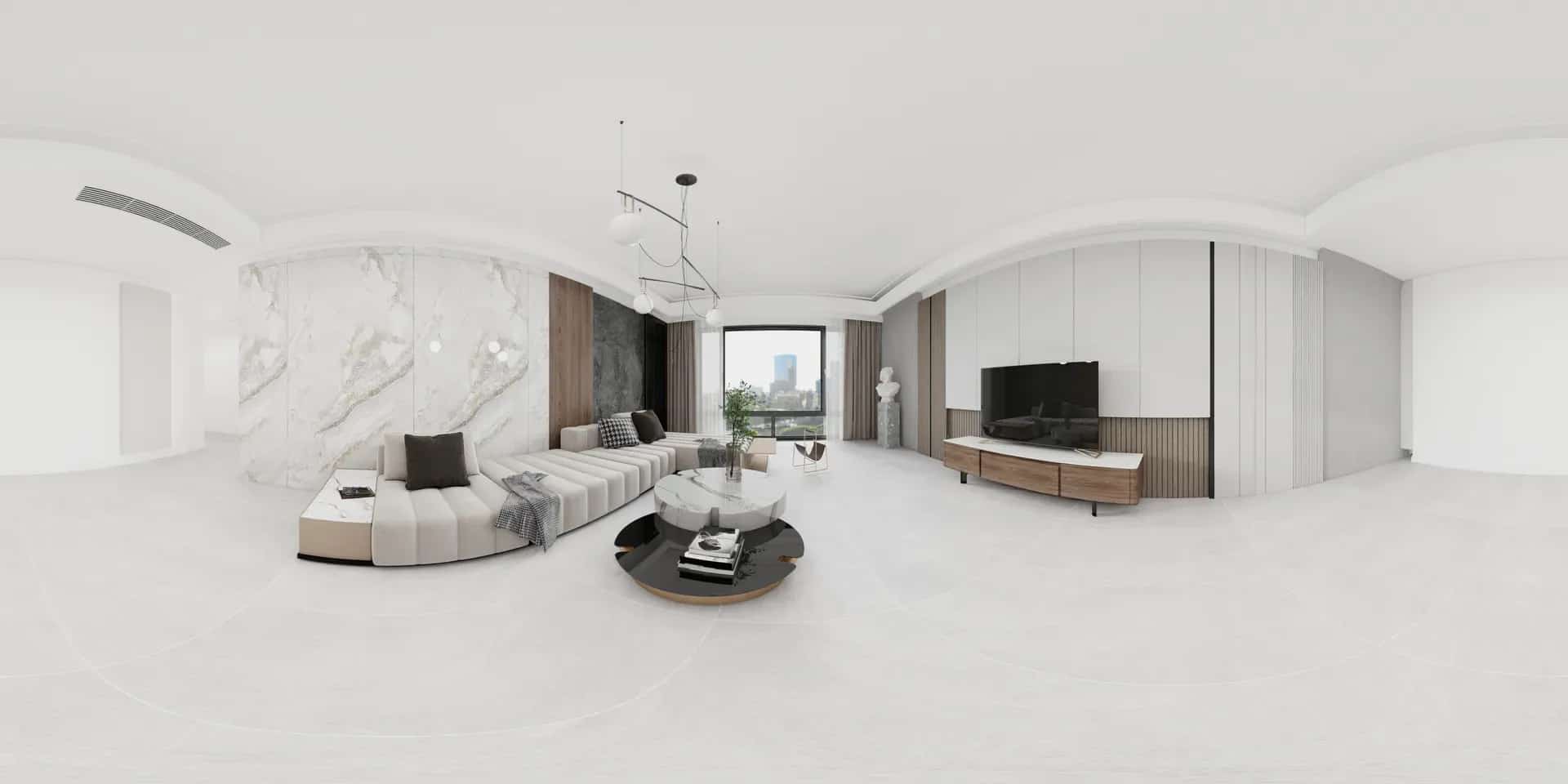 Hình panorama không gian nội thất lắp đặt gạch Inspire G12962J