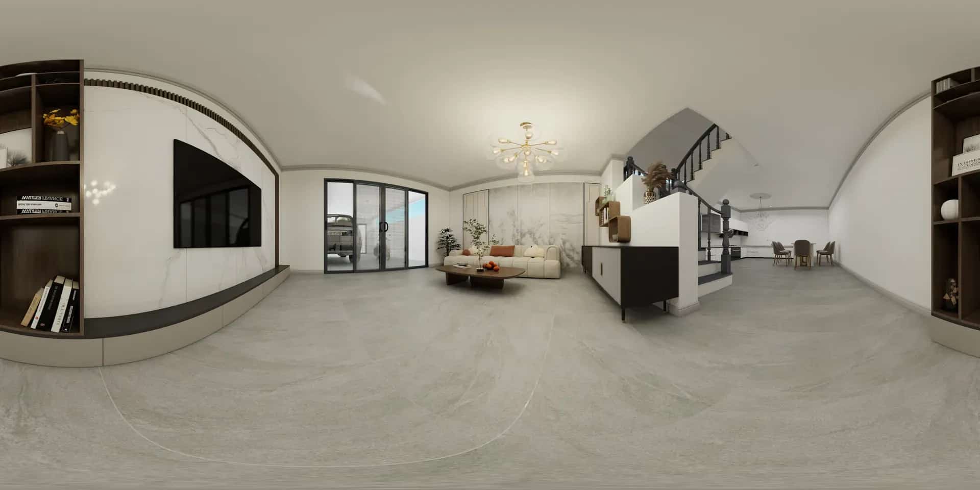 Hình panorama không gian nội thất lắp đặt gạch Inspire G12967J