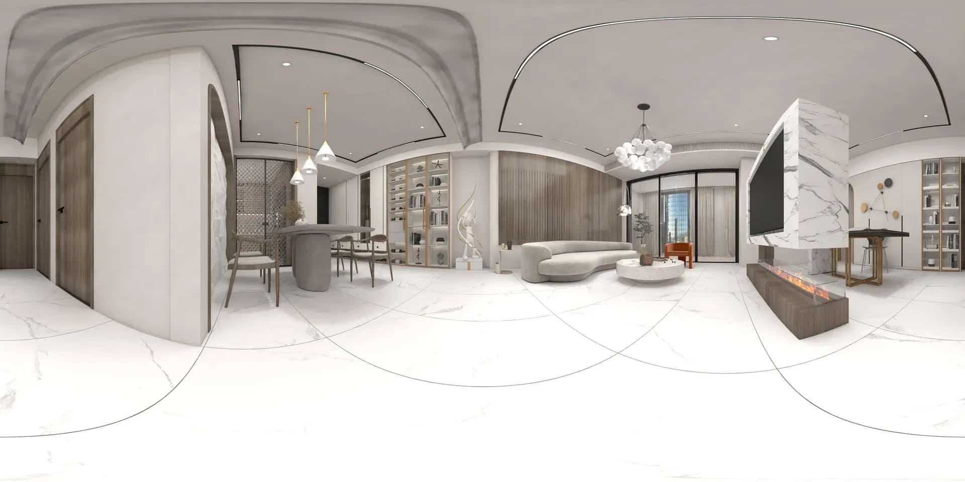 Wide panoramic interior visualization using Orient Star G12W05J porcelain surfaces